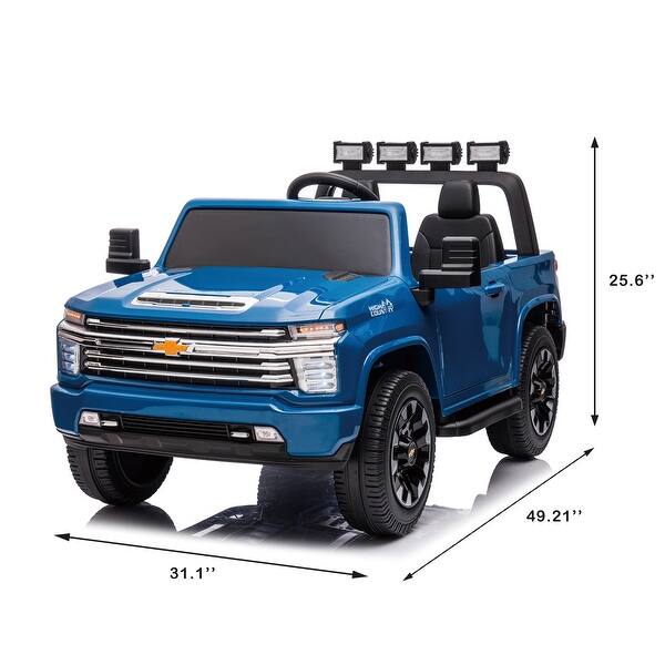 dimension image slide 1 of 3, 24V Chevrolet Silverado HD Kids Ride-On Truck, 4WD Motors, Remote Control, Music & Bluetooth
