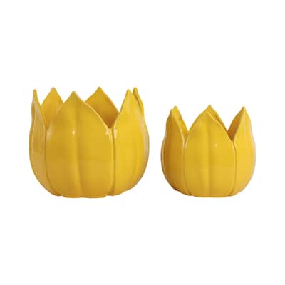 Stoneware Ceramic Planters Petal Design and Drainage Hole (Set of 2)