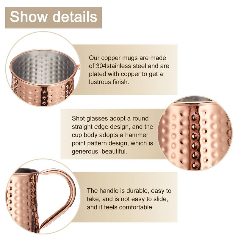 Copper Mugs 500ml/18 OZ Hammered Cocktail Mugs, Rose Gold - Rose Gold