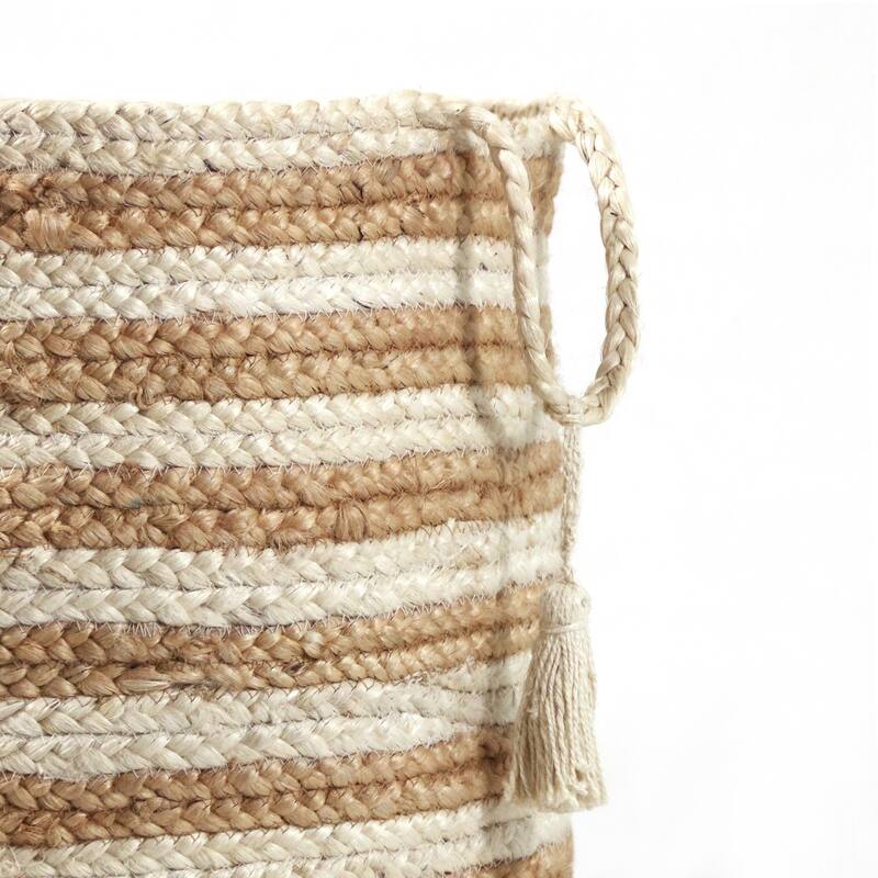 Sevita Striped Jute Decorative Storage Basket with Handles