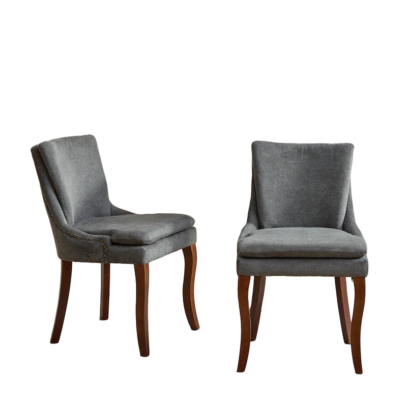 Chenille Fabric Upholstered Dining Chairs w/ Solid Wood Legs(Set of 2)