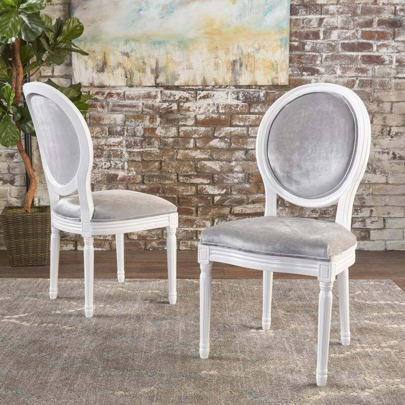 Set of 2 French Dining Chairs Grey Side Chair Round Back Accent Chairs