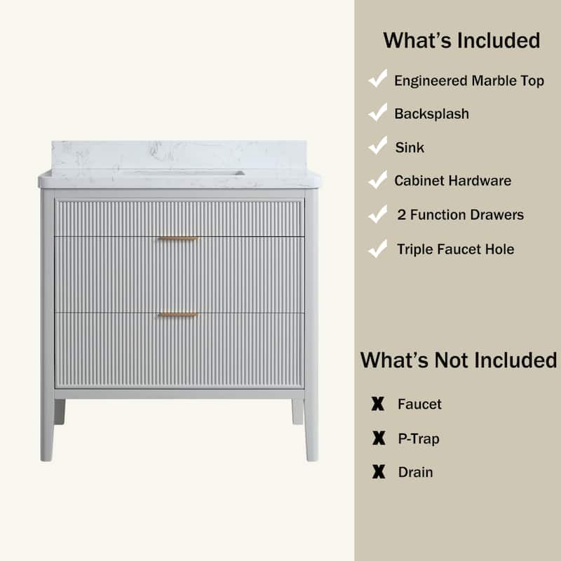 Modland 36" Freestanding Bathroom Vanity with Carrara Marble Top, Soft-Close Drawers, Fully Assembled, Green/Grey - 36 inch