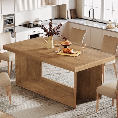 63-Inch Rustic Large Kitchen Dining Table, Rectangular Wooden Dinner Table for Home