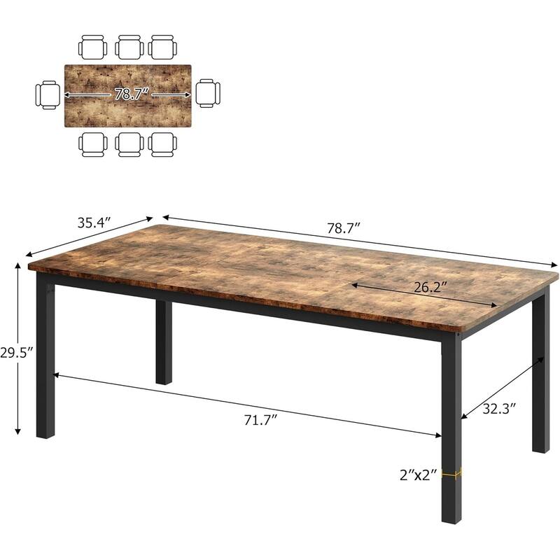 Industrial Dining Table for 8, Wooden Long Dinner Table, Kitchen Table