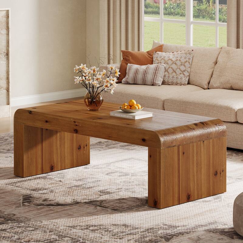 Solid Wood Coffee Table, 47-Inch Farmhouse Rectangle Center Table