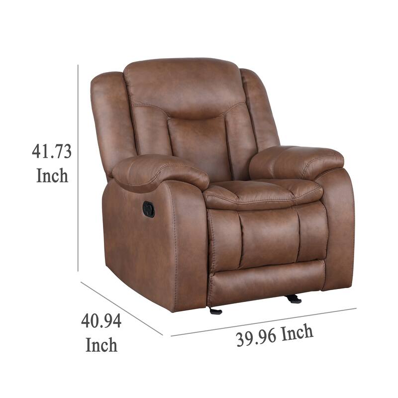 Olaf Manual Glider Recliner Chair, Plush Saddle Brown Faux Leather