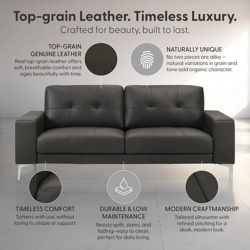 Faelin 79" Modern Sofa Loveseat, Top Grain Leather Couch with Removable Cushions