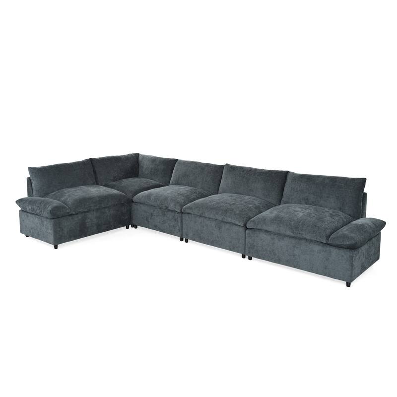 L-Shaped Modular Sectional Sofa, Comfy Upholstered 5 Seater Sofa, Corner Sofa with Hidden Storage Compartments