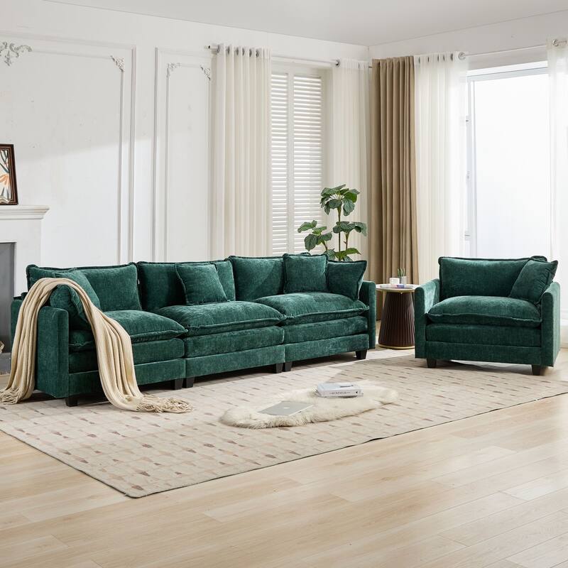 Roomfitters Large Upholstered 3-Seater Sofa with Plush Cushions and Pillows, Modern Cloud Couch for Living Room