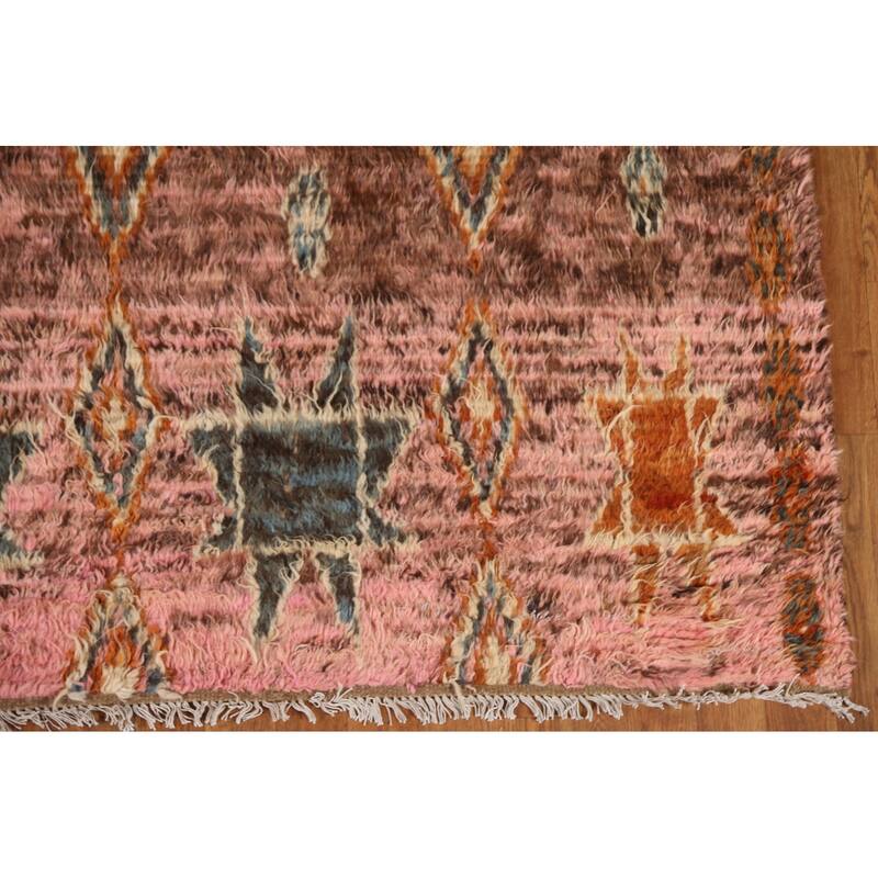Hand Knotted Oriental 100% Wool Carpet Modern Tribal Pink Moroccan Area Rug - 9' 0'' X 5' 9''