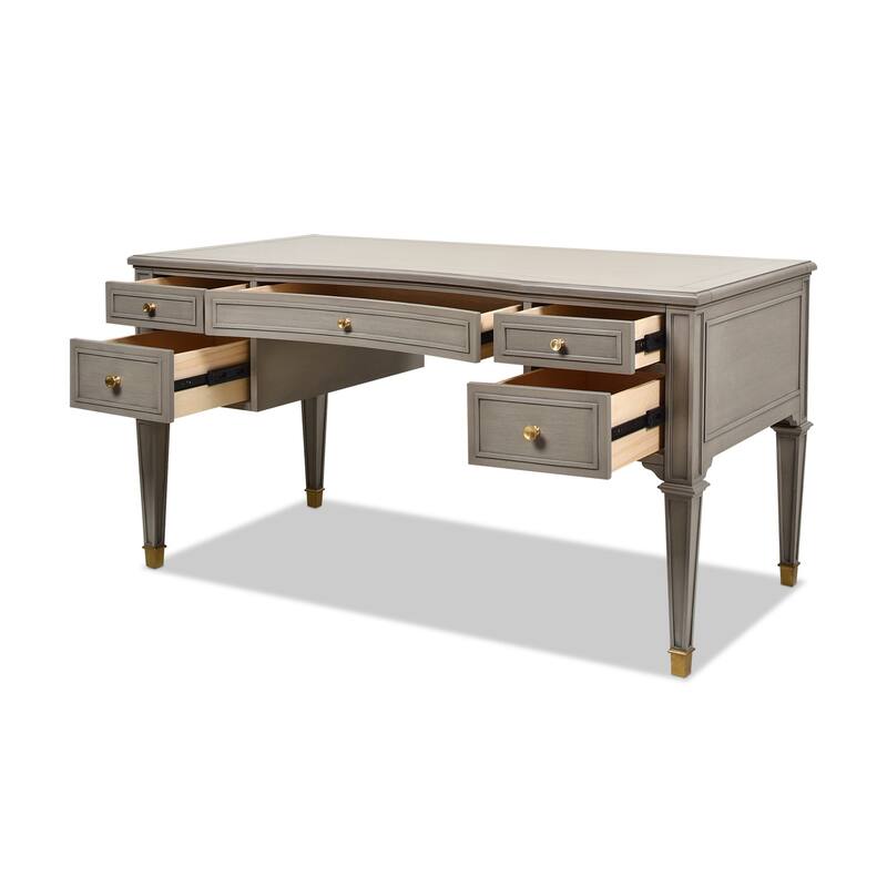Dauphin 55" Solid Wood 5-Drawer Gold Accent Executive Desk