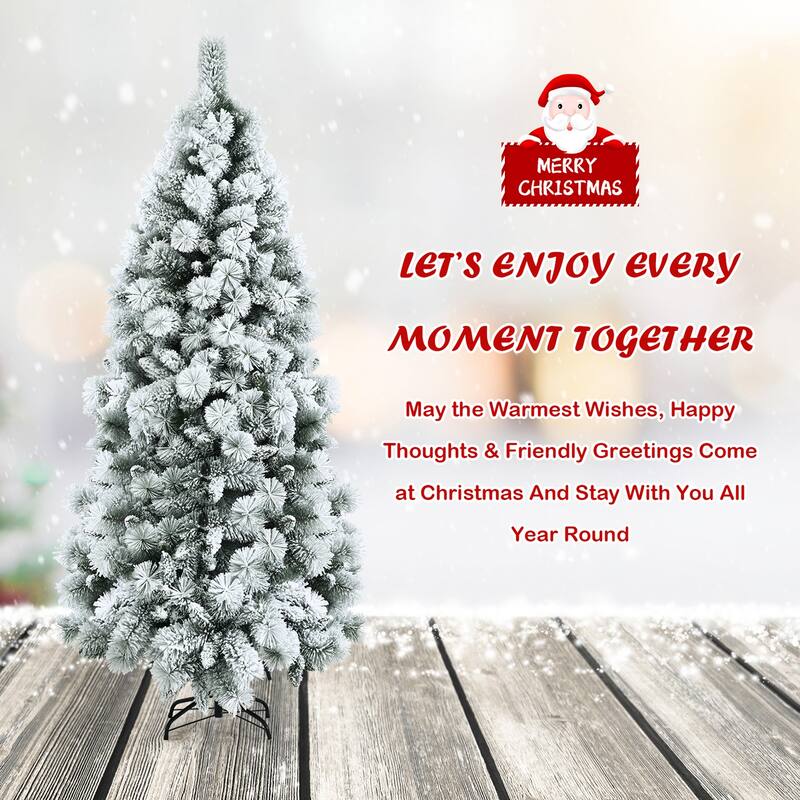 Gymax 5/6/7 FT Artificial Hinged Christmas Tree Snow-Flocked Xmas Tree - See Details