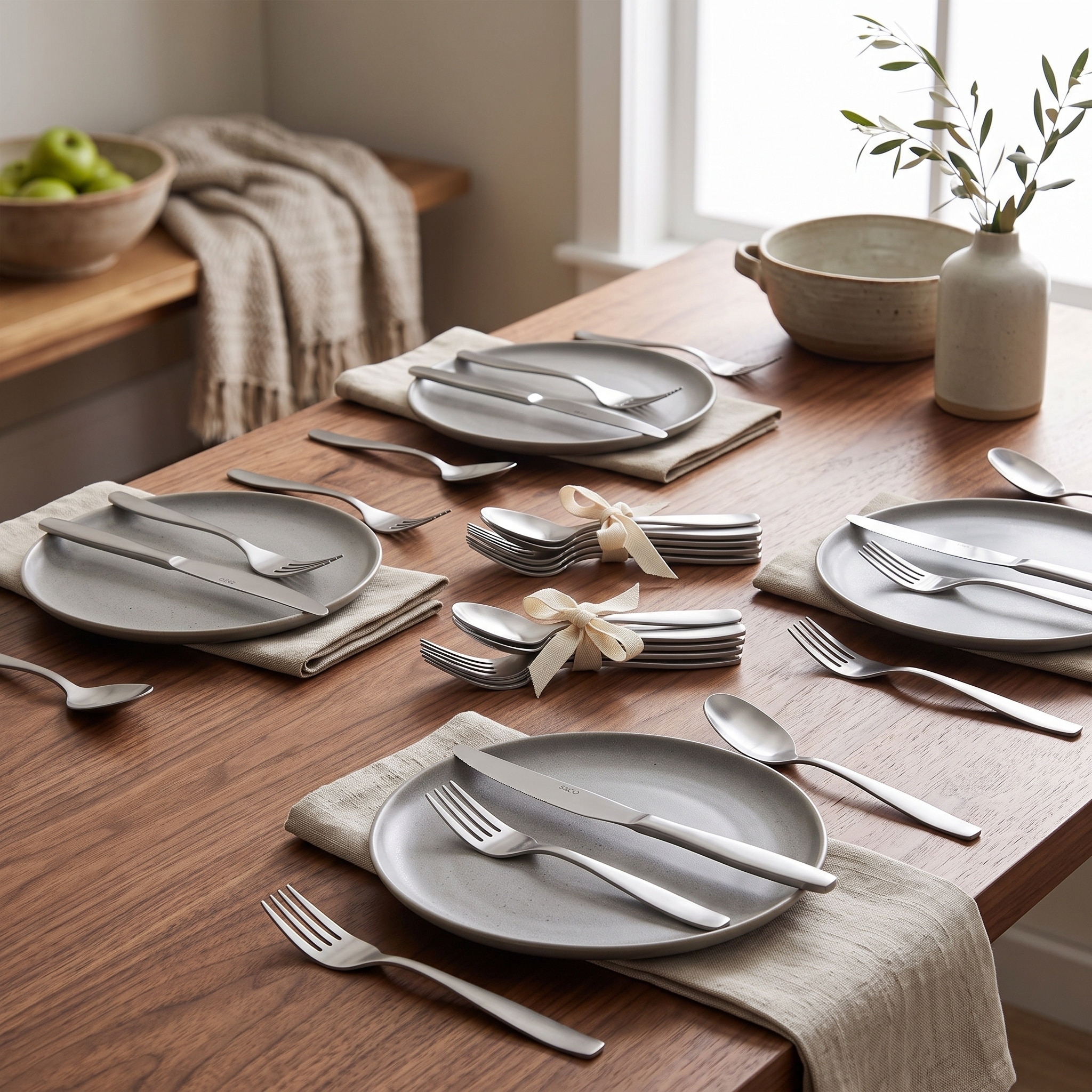 S&CO Home Milan 20-Piece Flatware Set, Brushed 18/0 Stainless Steel Silverware, Modern Cutlery Service for 4
