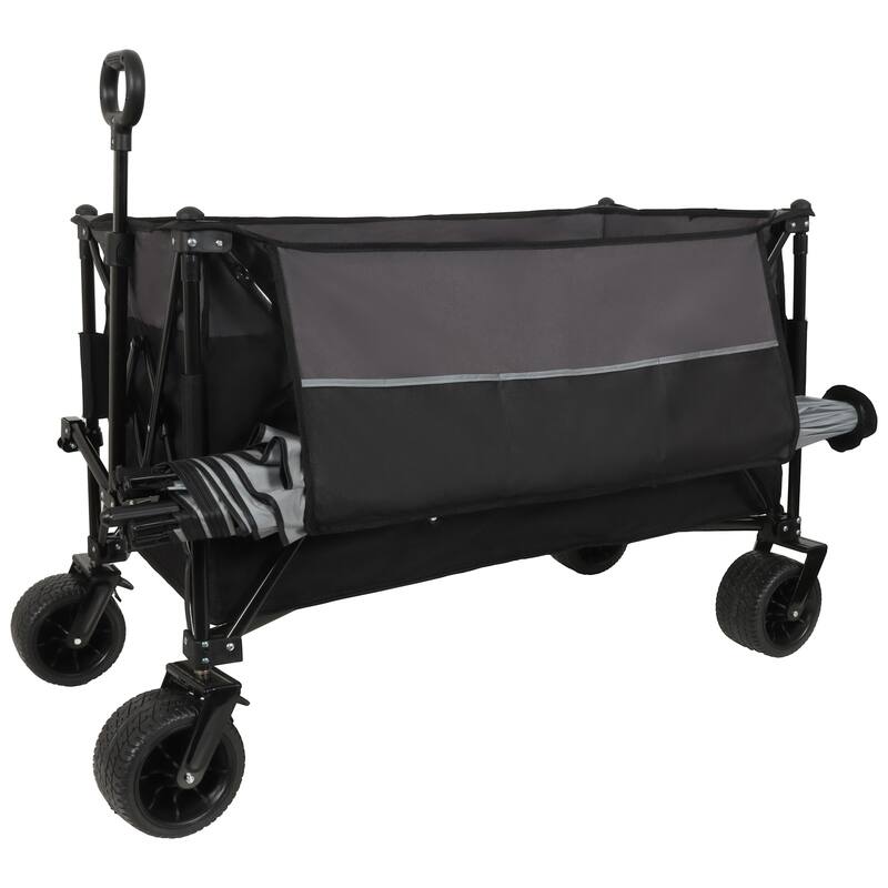 Extra Large 300l Tall Heavy-Duty Folding Wagon Cart With 480lbs Capacity-All-Terrain Wheels,Side Pockets,Brakes & Drink Holders
