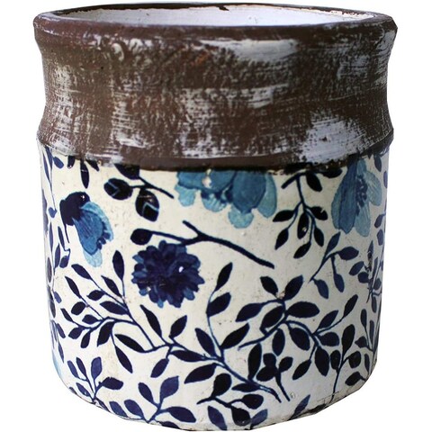 Old World Ceramic Blue and White Asian Floral Round planters