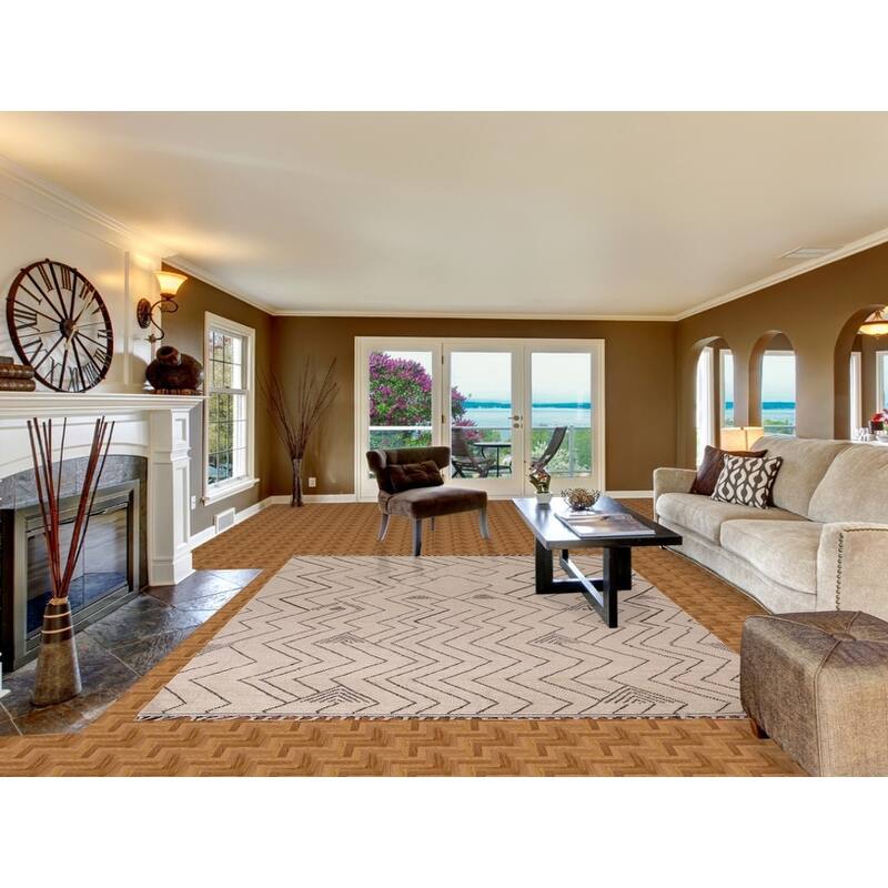 Earth Tone Moroccan Modern Area Rug Handmade Wool Carpet - 7'10"x 10'6"