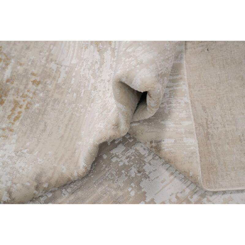 Machine Made Oriental Polyester Carpet Modern Abstract Beige & Ivories Abstract Area Rug - 7' 5'' X 5' 2''