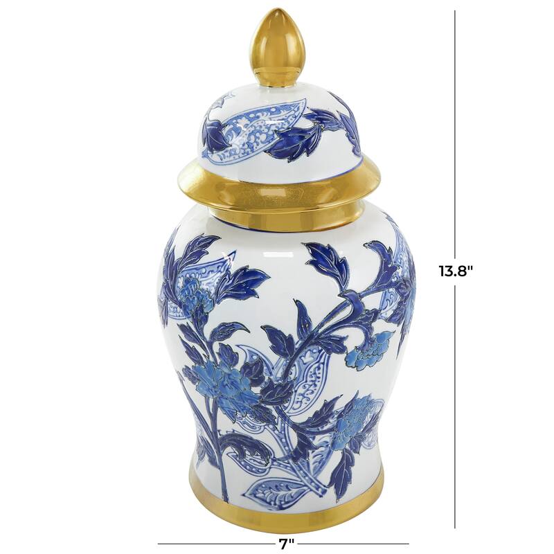 Blue Ceramic Floral Decorative Jars