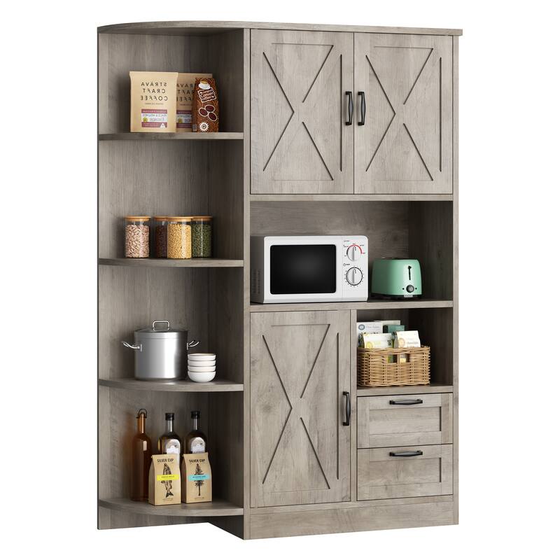Farmhouse Style 3-Door Storage Cabinet with Adjustable Shelves – Freestanding Pantry Organizer for Kitchen, Dining Room or Bar