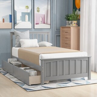 Twin Size Platform Bed with Two Drawers and Solid Pine Construction