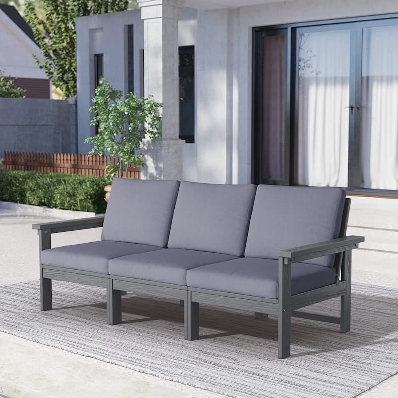 Outdoor Patio HDPE 3-Seat Sofa, 3 Removable Cushions Included