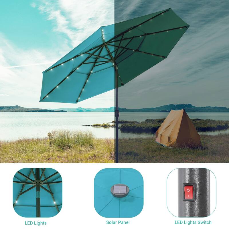LIVOOSUN LED 10FT LED 3-layer Patio Umbrella with UPF50+, Tilt Function, and Wind-Resistant Design——Experience Outdoor Comfort