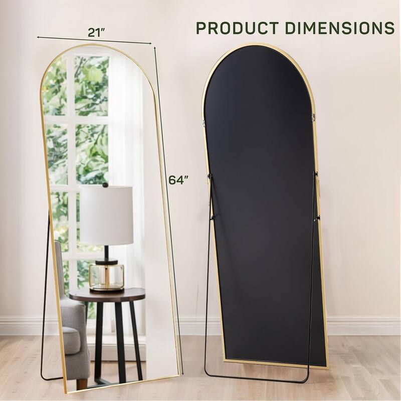 Arched Mirror Full Length, 16"x59" Body Wall Mirrors, Floor Standing,Tall Arch Mirror with Stand Aluminum Alloy Frame