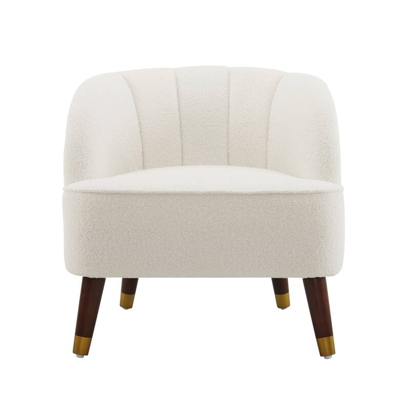 Barrel Accent Chair with Rubber Wood Legs, Comfy Upholstered Lounge Chair, Reading Chair with Curved Tufted Back & Square Arms