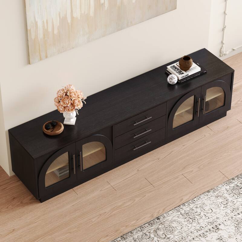 JASIWAY Black Wood TV Stand Fits TV up to 85 in.