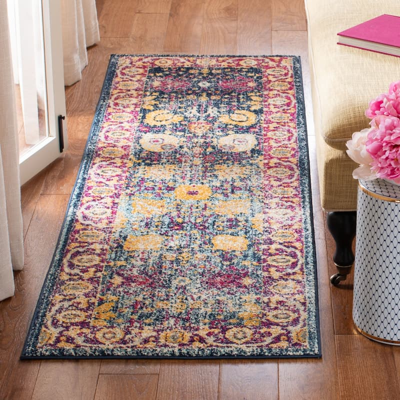 SAFAVIEH Granada Saapke Distressed Vintage Boho Oriental Rug - 2'2" x 7' Runner - Blue/Fuchsia