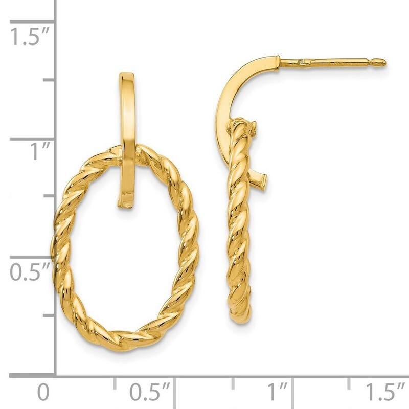 Curata 14k Yellow Gold Textured Open Oval Drop Post Earrings 28.5x5mm
