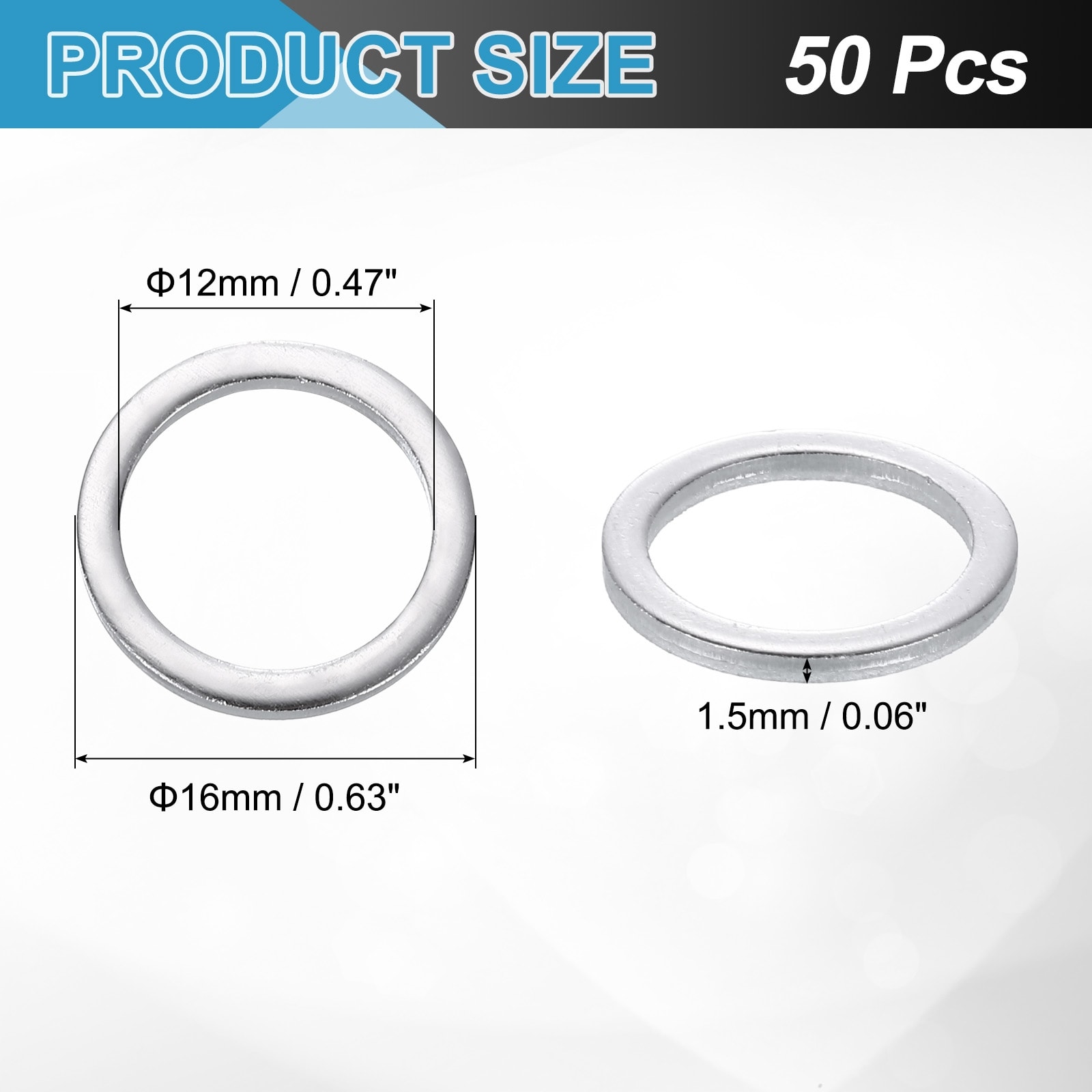 Aluminum Flat Washer, Round Seal Gaskets Flat Spacers for Screws Bolts