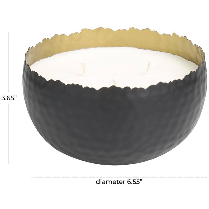 Metal Scented Hammered 30 oz 3 Wick Decorative Candle with White Wax - Gold, Silver, Black - Roche River Decor