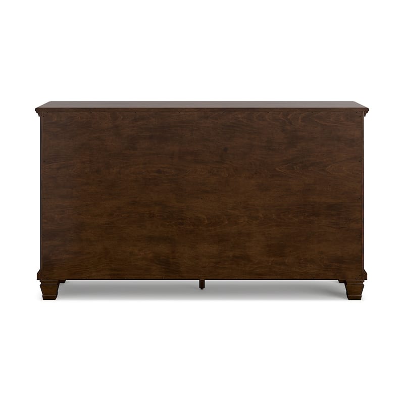 Reno Wide Dresser, 7 Storage Drawers, Nickel Round Knobs, Rich Brown
