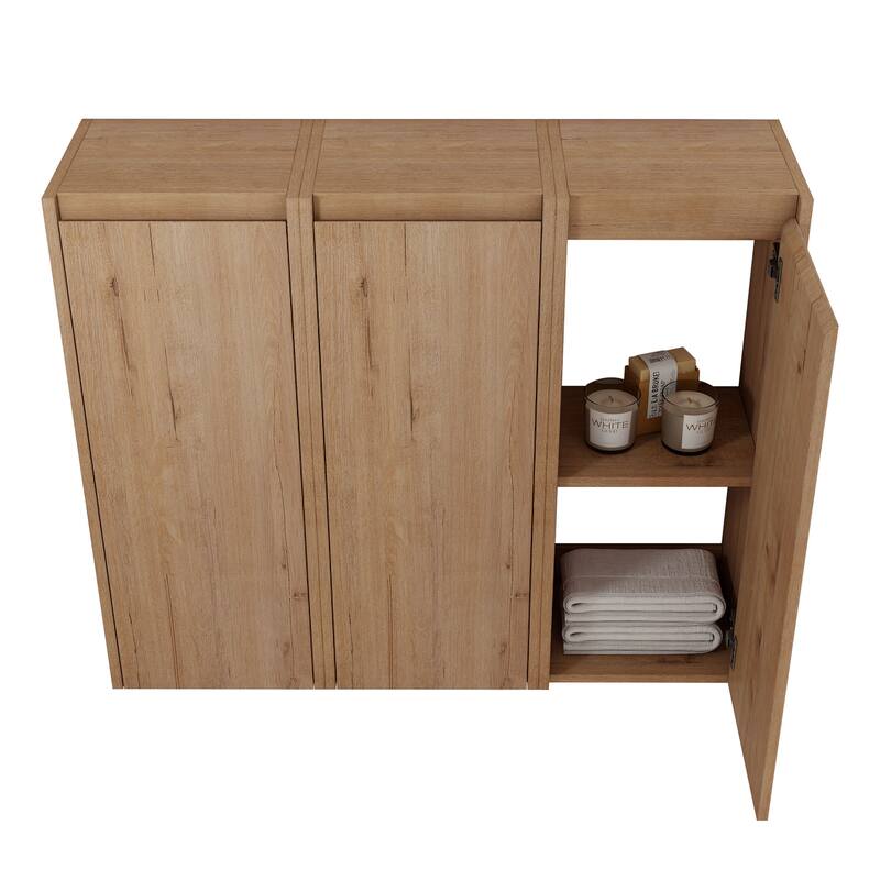Modern Wall-Mounted Bathroom Side Cabinet with Soft-Close Doors, Floating Design, 6 Storage Compartments, 12-Inch Width