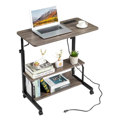 Adjustable Height Computer Desk with USB Ports and AC Outlets for Home Office and Study Workspace