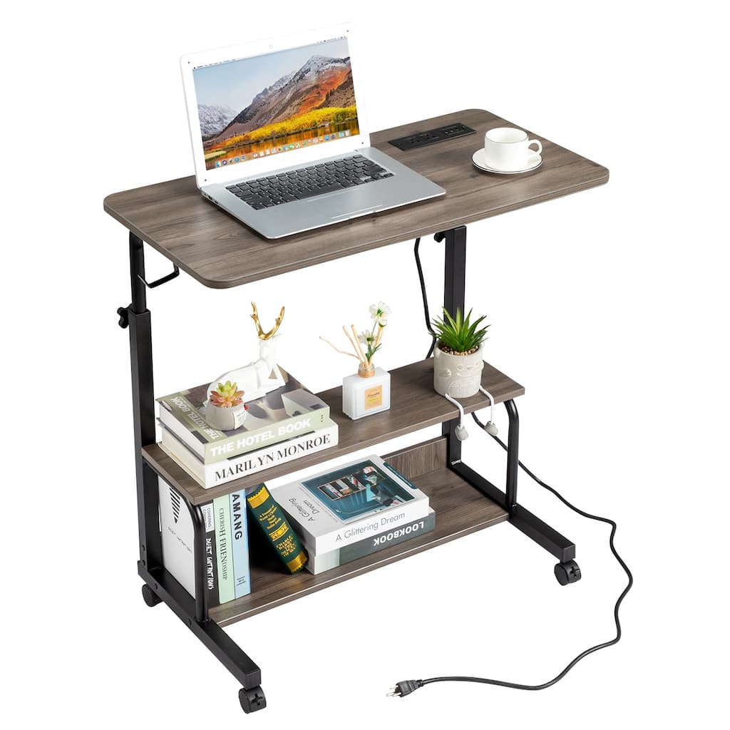 Adjustable Height Computer Desk with USB Ports and AC Outlets for Home Office and Study Workspace