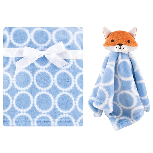 slide 1 of 1, Hudson Baby Infant Boy Plush Blanket with Security Blanket, Blue Fox, One Size - Blue Fox - One Size One Size - Blue Fox