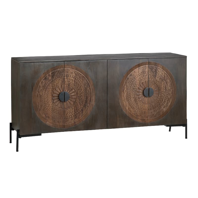 66 in. Brown Solid Wood 4 Door Media Credenza_Sideboard