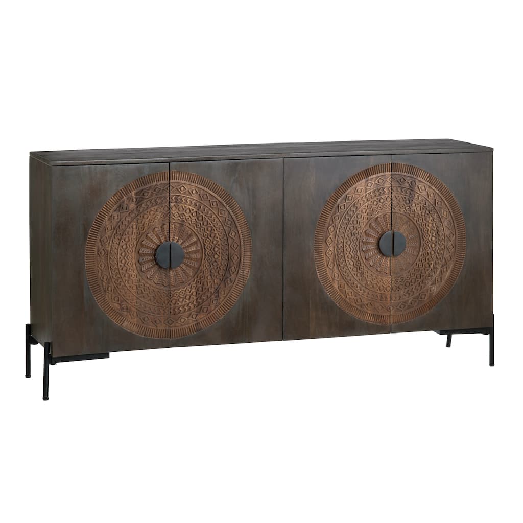66 in. Brown Solid Wood 4 Door Media Credenza_Sideboard
