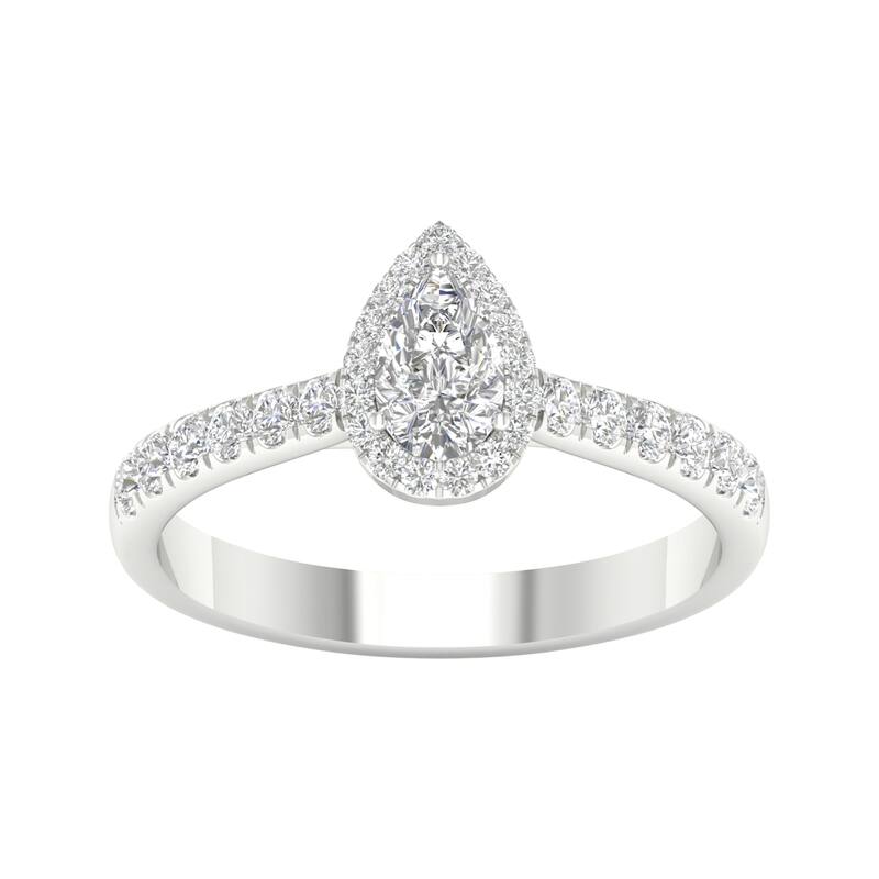 3/4ct TDW Diamond Pear Shape Halo Engagement Ring in 10k Gold for Women - 7.5 - White