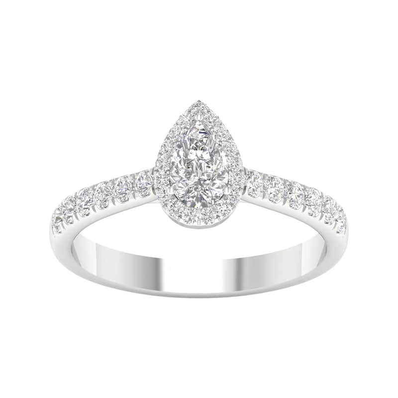 3/4ct TDW Diamond Pear Shape Halo Engagement Ring in 10k Gold - 7.5 - White