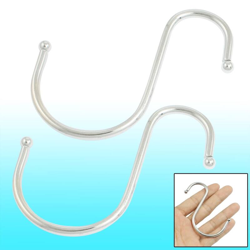 2 Pcs Metal Ball Ends S Design Hanger Hooks 80mm for Clothing Baskets - Silver Tone
