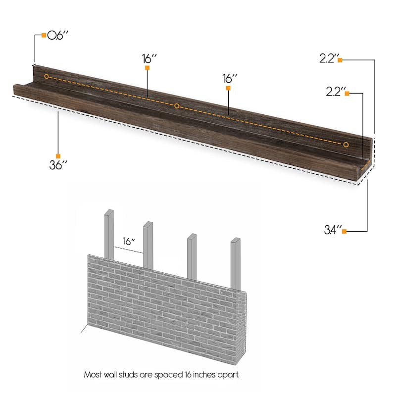 Rustic State Set of 3 Wall Mounted Shelves Picture Ledge 36 Inch