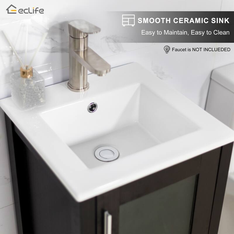 16" Bathroom Vanity Combo with Drop in Ceramic Sink Small Vanity Cabinet Set with 1 Door & 2 Drawers