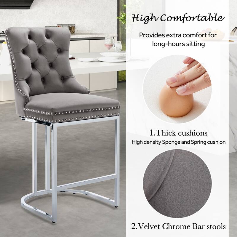 Modern Velvet Barstools with Button Back Set of 6