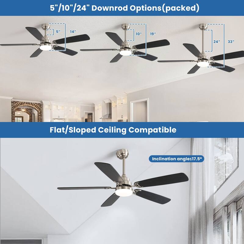 52 inch Integrated LED Ceiling Fan with Light and Remote, Flush Mount and Downrd Mount - 52 inch
