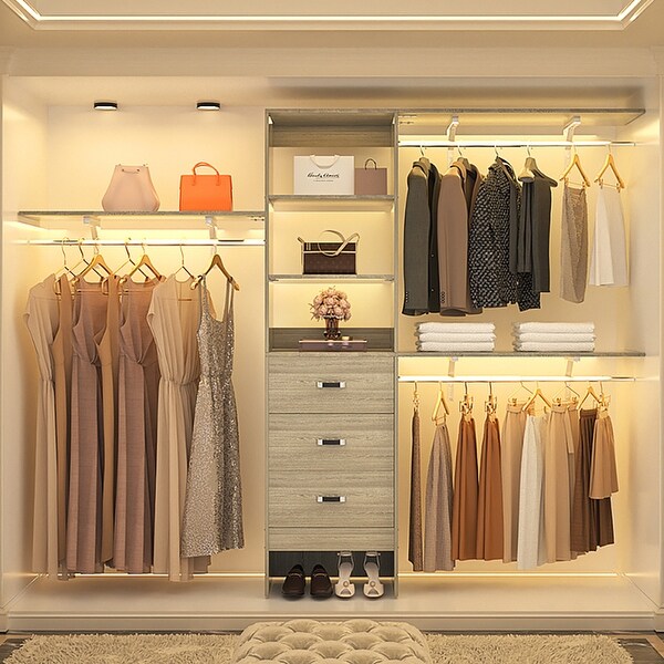 loviyhome 96 W Adjustable Closet Organizer with Drawers for Walk in Reach In Closet 20.2 to 96 W