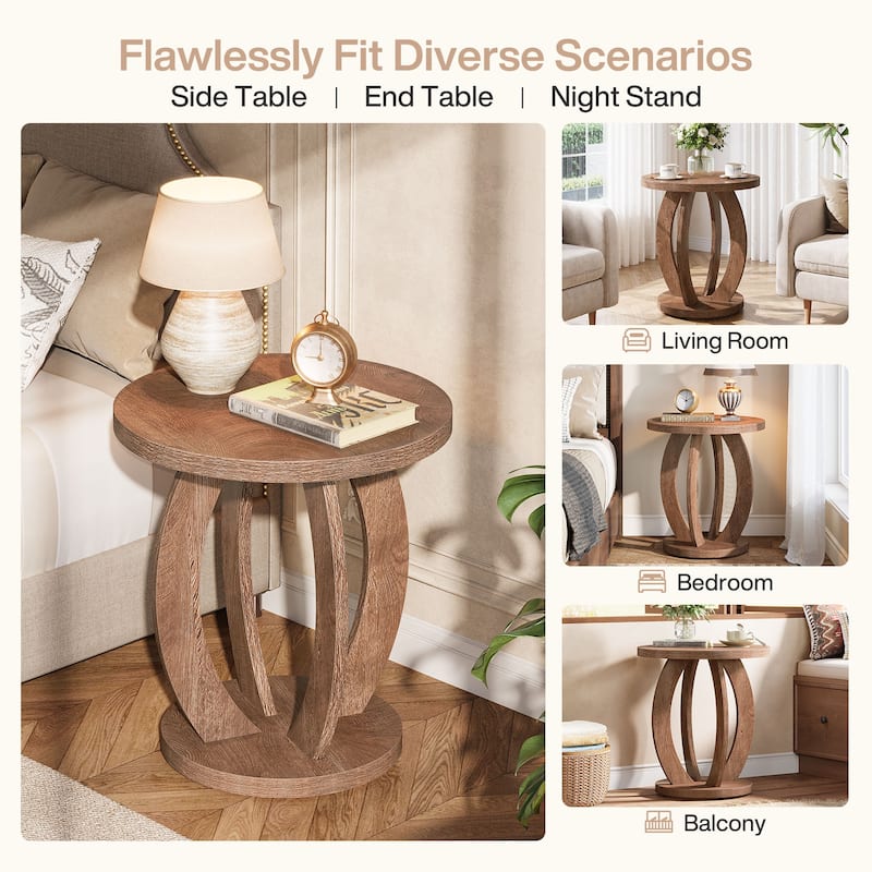 Round Nightstand with Storage Large Bedside Table for Bedroom